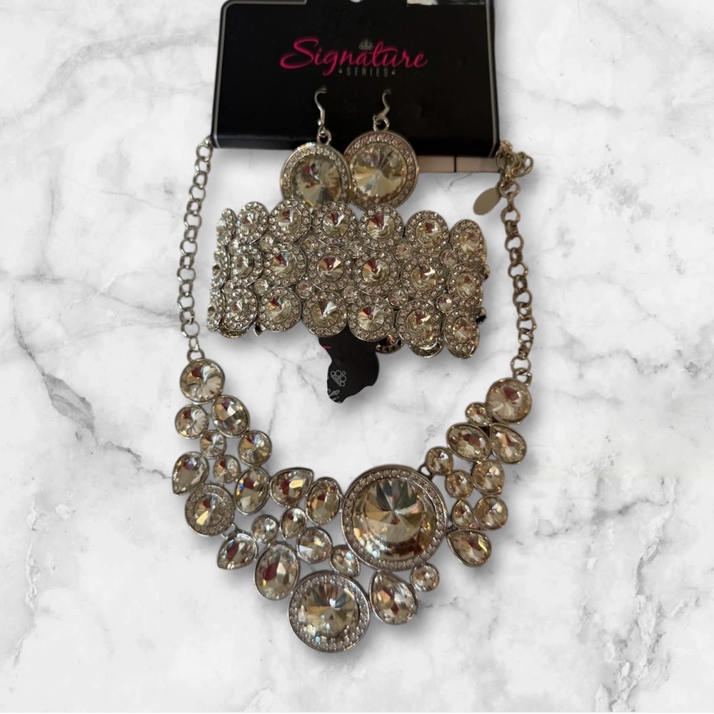 Zi Signature Silver Necklace and Earring Set with Matching Zi Bracelet